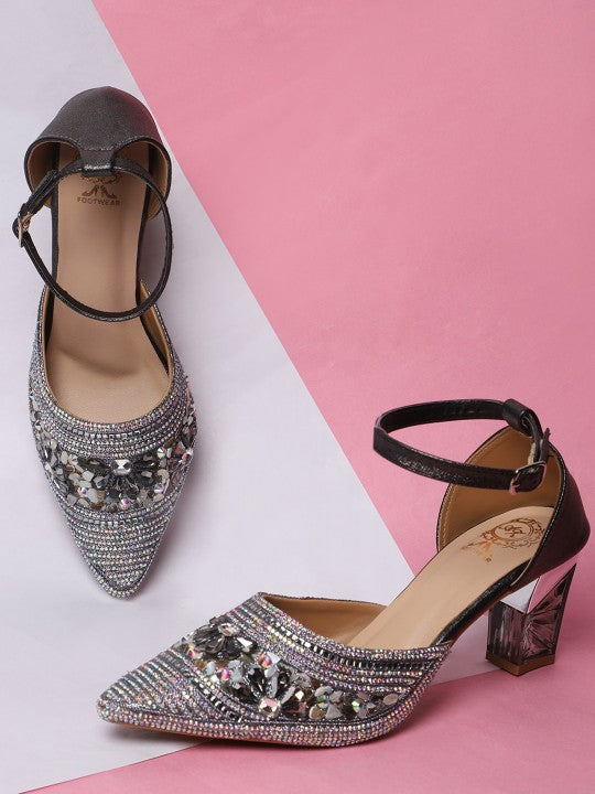 Embellished Block Heel Pumps