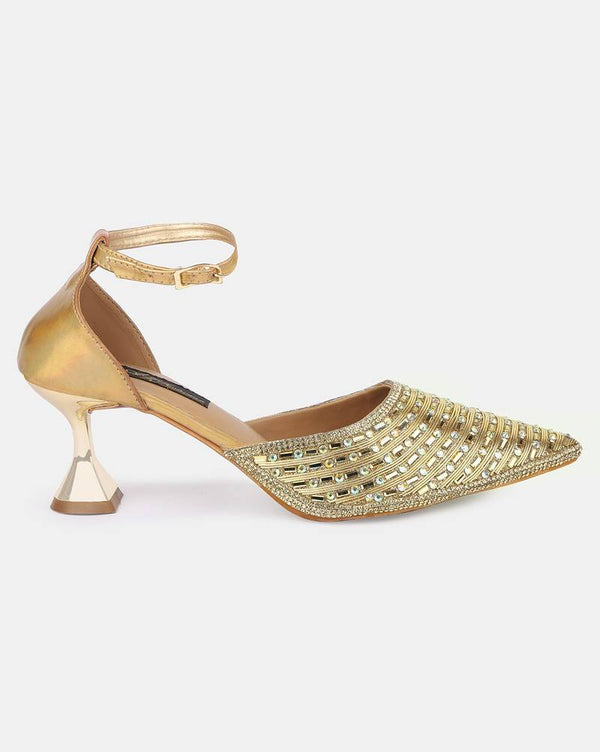 Az Footwear Gold Tready Hand Crafted 2.5 Inches Heels Sandal For Wedding, Office & Party